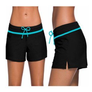 Side Split Black Wide Band Swim Boy Shorts